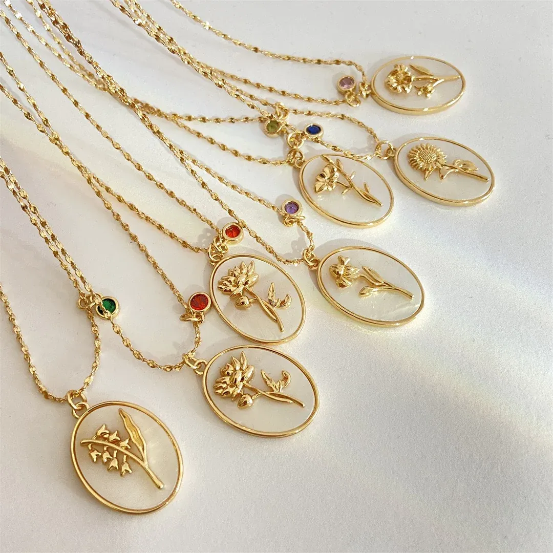 Birth Flower Birthstone Necklace
